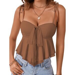 Straps Knotted Front Sleeveless V Neck Peplum Cami Top, LARGE, 22D-167T005